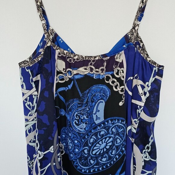 Express Camisole Tank Top Y2K Chain Butterfly Size L Blue Silver Satin Flowy - Picture 7 of 11